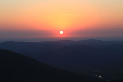 Scenic view of silhouette mountains against sky during sunset
