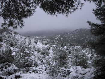 Scenic view of snow covered mountains against sky