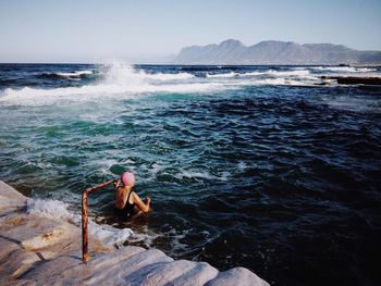 View of swimmer on beach