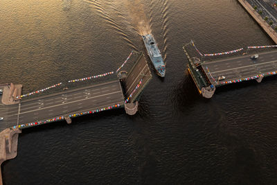 High angle view of boats in lake