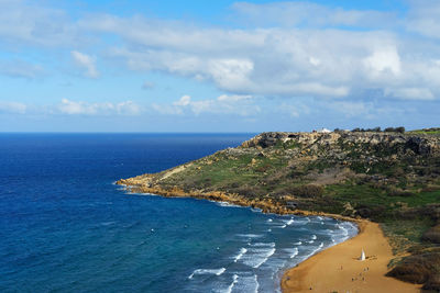 Scenic view of sea against sky in tampa bay, gozo, malta