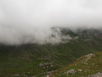 High angle view of fog on land against sky