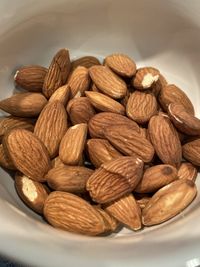 High angle view of eggs in bowl on table