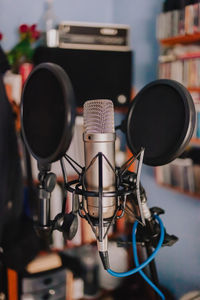 Close-up of condenser mieophone, home studio