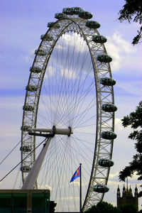 Low angle view of ferris wheel against cloudy sky