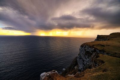 Scenic view of sea against cloudy sky