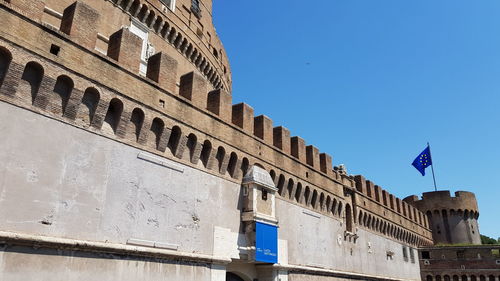 Low angle view of building against blue sky