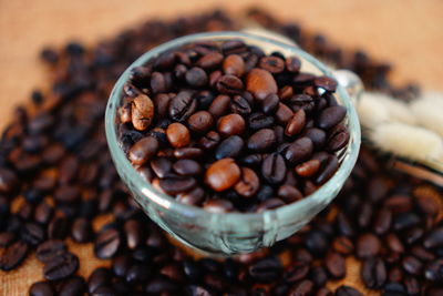 High angle view of coffee beans on table