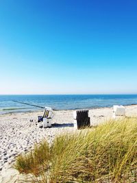 Scenic view of beach against clear sky