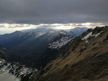 Scenic view of snowcapped mountains against sky