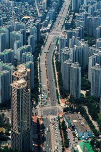 High angle view of buildings in city