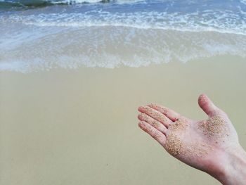 Close-up of hand on beach