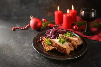 Close-up of food in plate on table