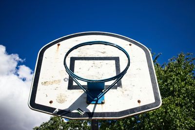 Low angle view of basketball hoop against sky