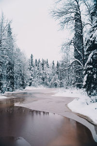 Scenic view of frozen lake against sky during winter