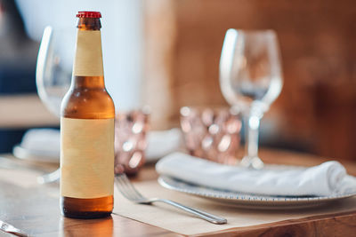 Close-up of drink served on table