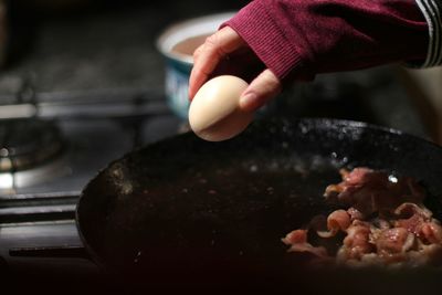 Close up of human hand holding egg