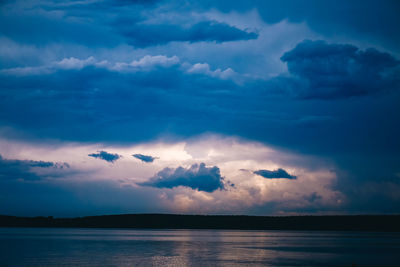 Scenic view of sea against dramatic sky