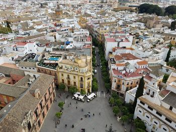 High angle view of buildings in town