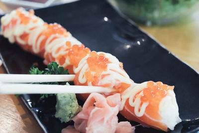 Close-up of sushi on plate