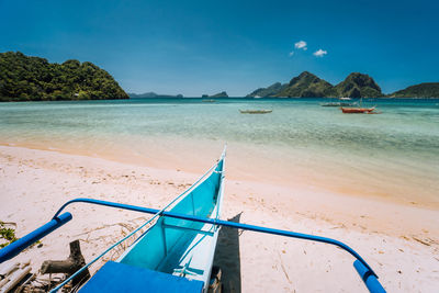 Scenic view of sea against blue sky