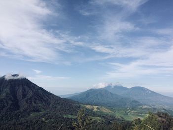 Scenic view of mountains against cloudy sky