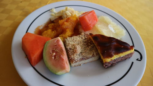 High angle view of breakfast served in plate