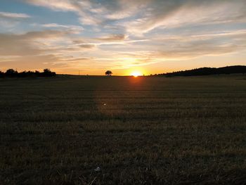 Scenic view of field against sky during sunset