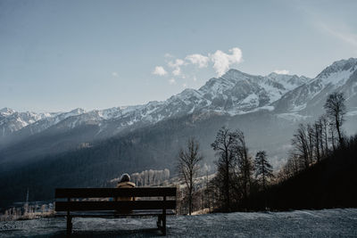 Scenic view of snowcapped mountains against sky