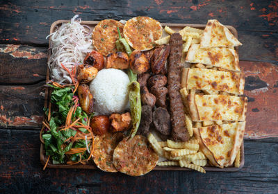 High angle view of food on table