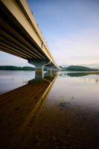 Bridge over lake against sky