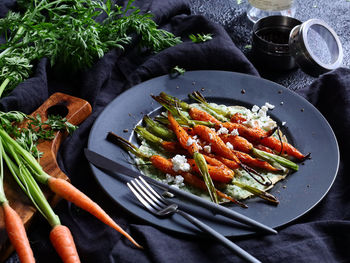 High angle view of food on table