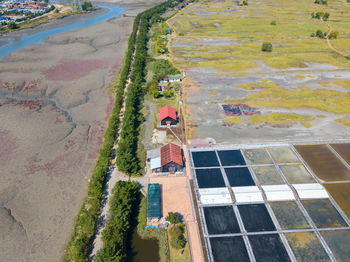 High angle view of swimming pool in field