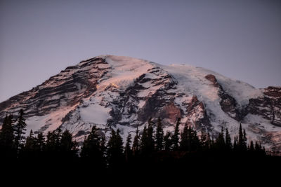 Scenic view of snowcapped mountains against clear sky