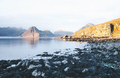 Autumnal view over loch carron in stromeferry in the scottish highlands.