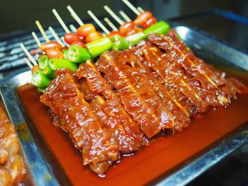 Close-up of meal served on table