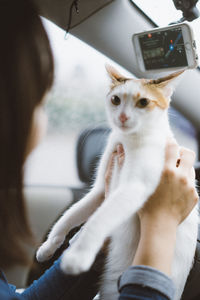 Midsection of woman with cat