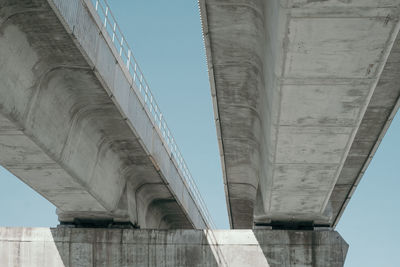 Low angle view of concrete bridge against clear sky