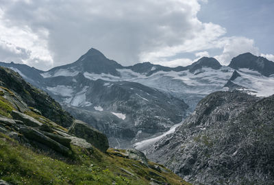 Scenic view of snowcapped mountains against sky