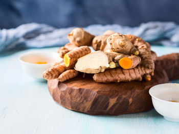 Close-up of cookies in plate on table