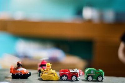 Close-up of toy car on table