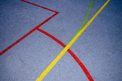High angle view of colored lines on playground