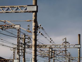 Low angle view of electricity pylon against sky