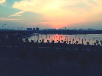 Scenic view of sea at sunset