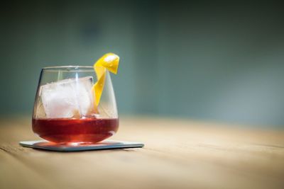 Close-up of red wine on table
