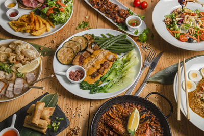 View from above of a variety of filipino cuisine dishes