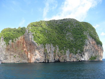 Scenic view of rock formation in phang-nga bay against sky