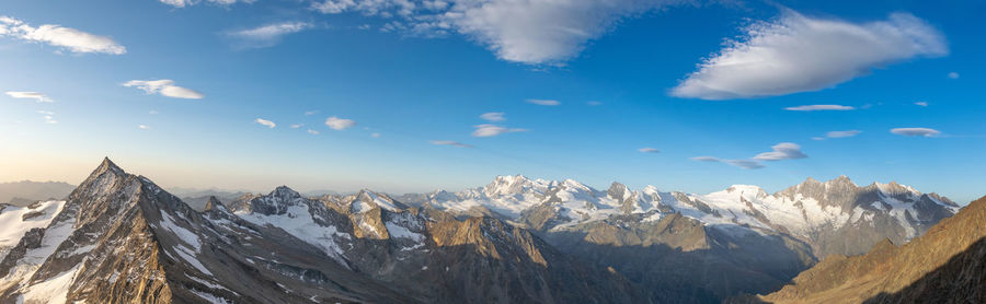 Panoramic view of snowcapped mountains against sky