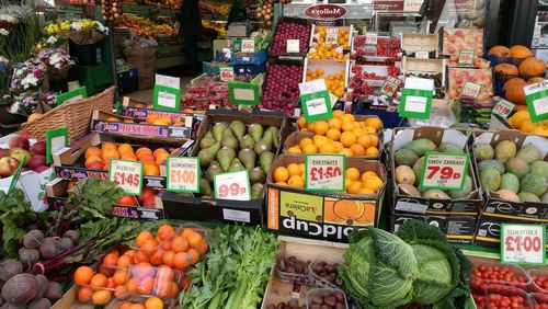 Various fruits for sale at market stall