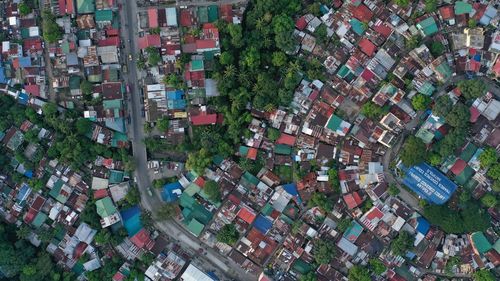 High angle view of city buildings